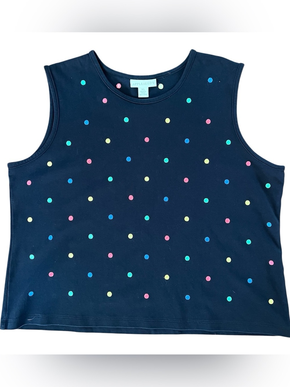 Appleseed Black Colorful Dot Cotton Sleeveless Top Sz XL